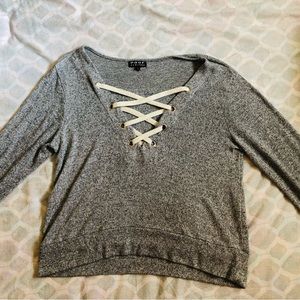 Poof!New York Long sleeved grey sweater size large